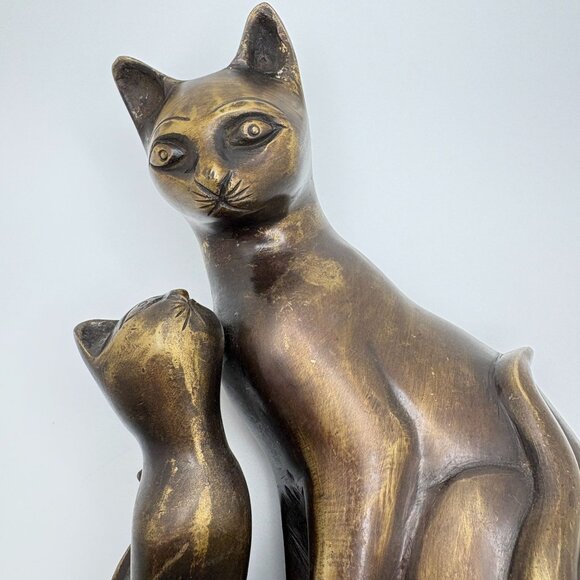 Vintage Bronze Style Mamma Cat & Kitten Figurine Sculpture - Picture 10 of 12